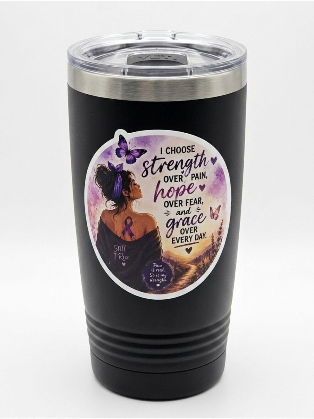 HAND CRAFTED Boho Chronic Illness Warrior Sticker Hope Over Fear Purple Ribbon